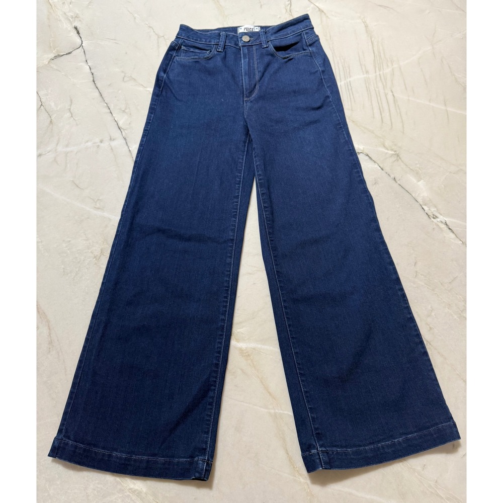 PAIGE Genesee Crop High Rise Wide Leg Jeans Dark Wash Size 25